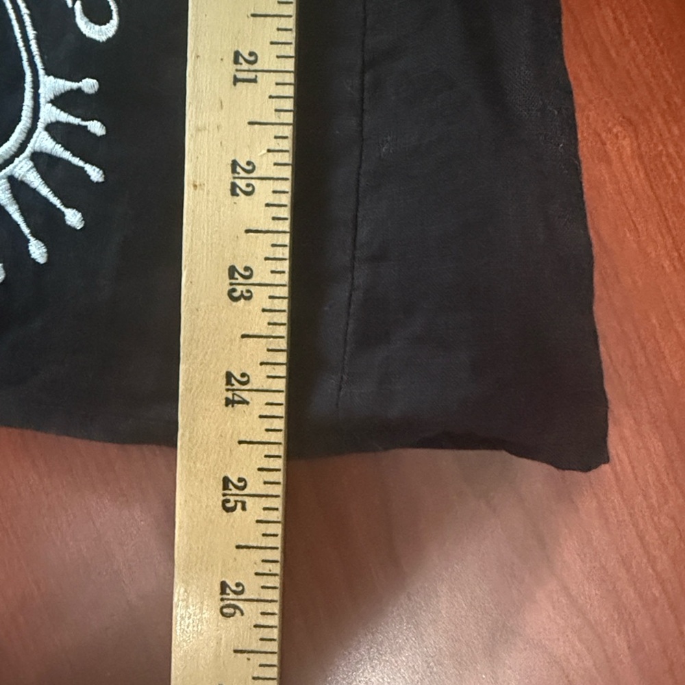 LOFT Black Linen White Embroidered A-Line Flair Fully Lined Midi Skirt Sz 2 EUC - Picture 8 of 11